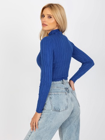 Cobalt short sweater with stand-up collar