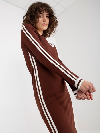 Dark Brown V-Neck Midi Tracksuit Dress