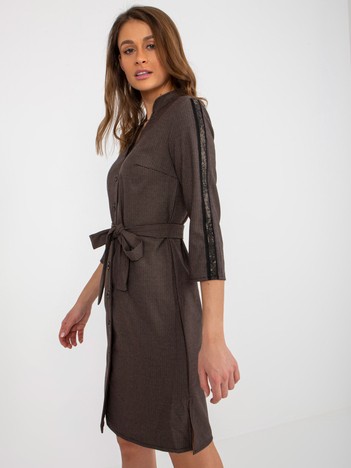 Dark Grey Shirt Cocktail Dress with Applique