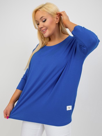 Dark blue plus size basic blouse with 3/4 sleeves