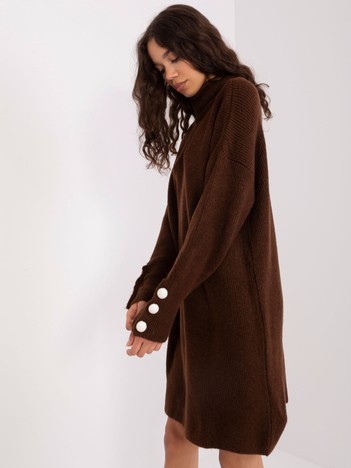 Dark brown knit dress with oversize cut