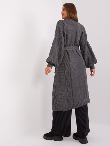 Dark gray long cardigan with braids RUE PARIS