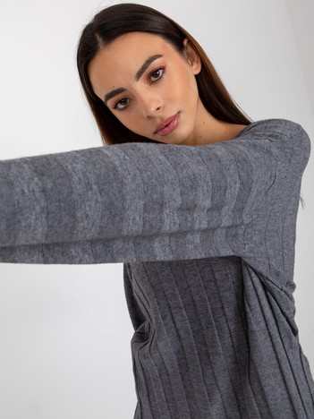 Dark gray loose classic sweater with wide stripe