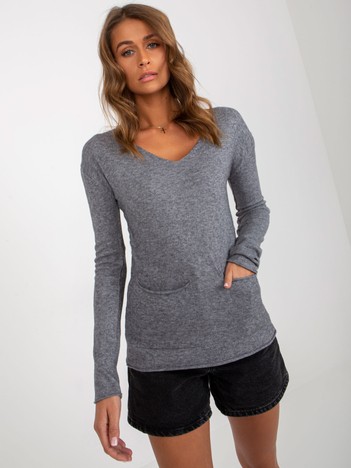 Dark gray women's classic sweater with pockets