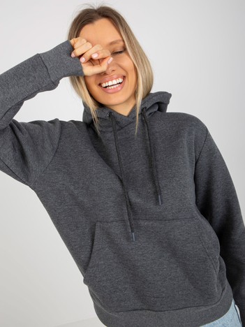 Dark grey basic sweatshirt with hoodie RUE PARIS