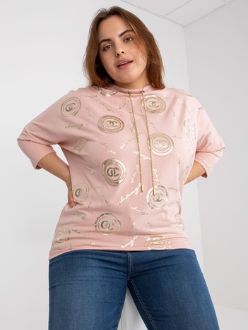 Dirty pink plus size blouse with rhinestones applique