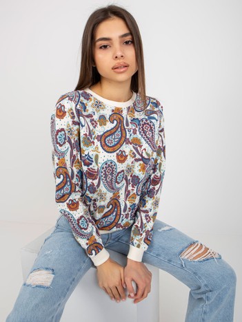 Ecru-blue sweatshirt with round neckline patterns