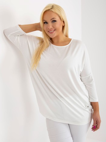 Ecru plus size basic blouse with round neckline