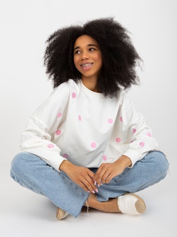 Ecru sweatshirt without hood with polka dots