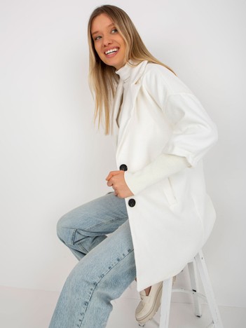 Ecru women's coat with ribbed cuffs at the sleeves OCH BELLA
