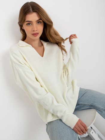 Ecru women's oversize sweater with collar