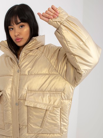 Gold down quilted winter jacket without hood