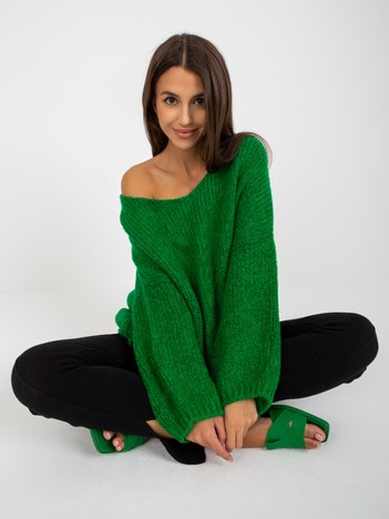 Green V-neck oversize sweater RUE PARIS