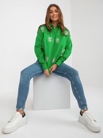 Green women's oversized shirt with applique