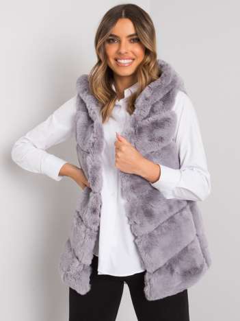 Grey fur vest with hood Foggia OCH BELLA