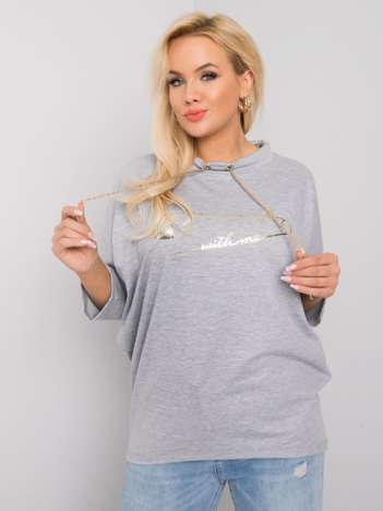 Grey melange plus size blouse with lettering