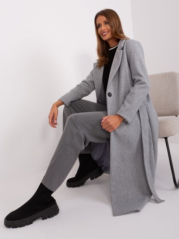 Grey melange women's coat with buttons OCH BELLA