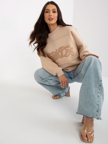 Hellbeiges Oversize-Sweatshirt ohne Capuze