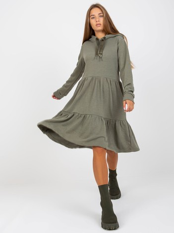 Khaki flared sweatshirt dress with hood FRESH MADE