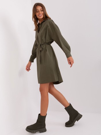 Khaki midi dress with collar ZULUNA