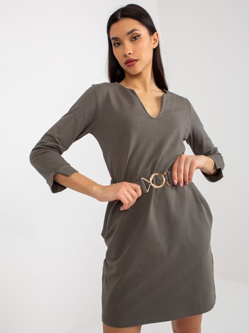 Khaki straight sweatshirt dress with belt OCH BELLA