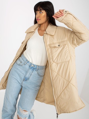 Light Beige Quilted Transition Jacket with Pockets