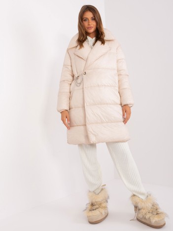 Light beige quilted winter jacket with pockets