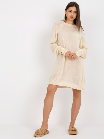 Light beige summer knitted dress oversize with wool