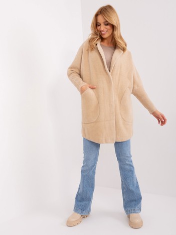 Light beige women's alpaca coat with wool