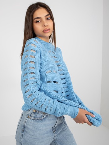 Light blue openwork oversized sweater with wool