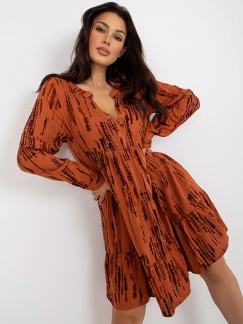 Light brown women's oversized dress with SUBLEVEL prints