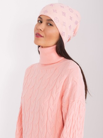 Light pink winter hat with the addition of cashmere