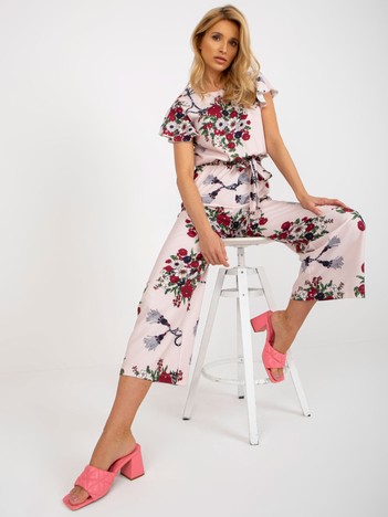 Light pink women's floral jumpsuit with binding