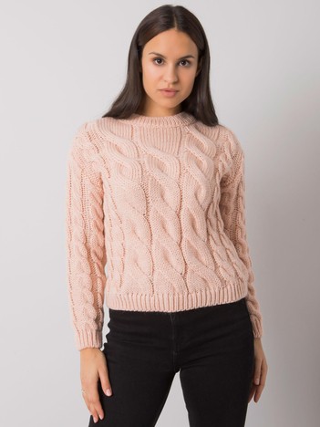 Light pink women's sweater with braids Florianna RUE PARIS