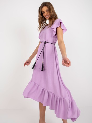 Light purple midi dress with frill and fringe