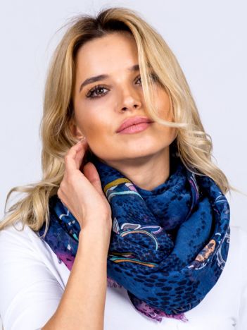 Navy blue airy wrap in folk patterns