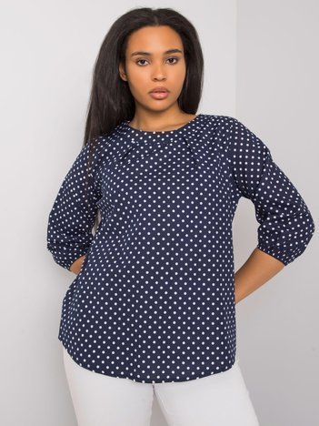 Navy blue plus size blouse in polka dot Rosaria