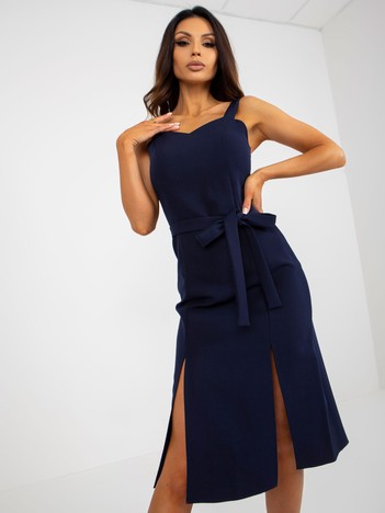 Navy blue strap cocktail dress with slits