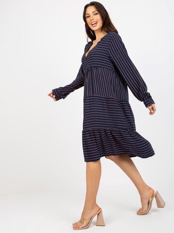 Navy blue striped loose dress with frill SUBLEVEL