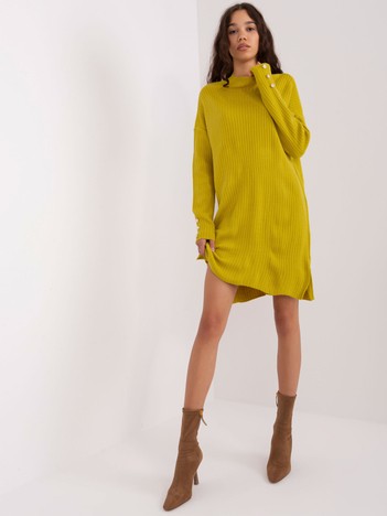 Olive knit dress with slits