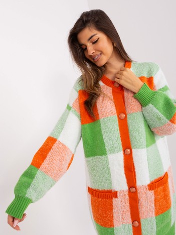 Orange-light green plaid cardigan