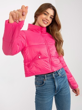 Pink short transitional quilted jacket without hood