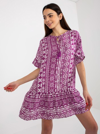 Purple boho mini dress with frill SUBLEVEL