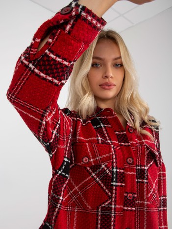 Red plaid top shirt with button closure