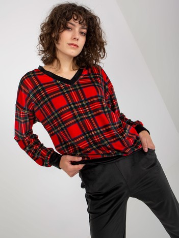 Red velour set with plaid sweatshirt RUE PARIS