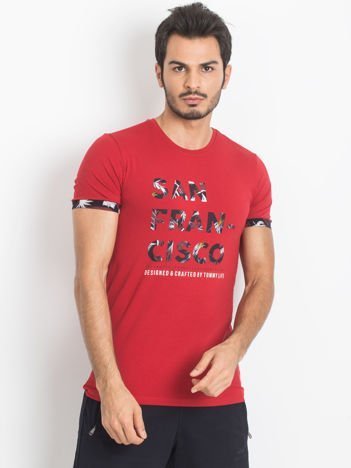 TOMMY LIFE Red men's t-shirt with inscription