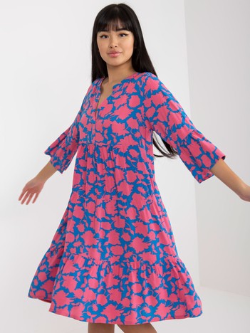 Turquoise-pink oversized dress with prints and ruffles SUBLEVEL