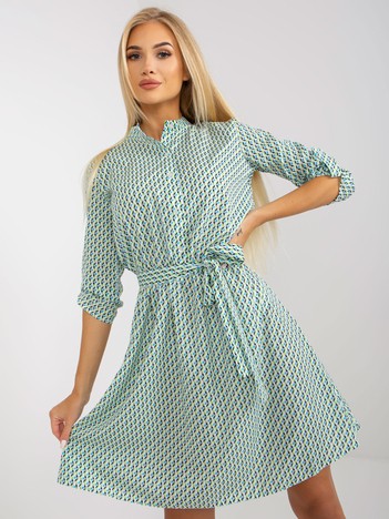 White and green casual dress with button closure