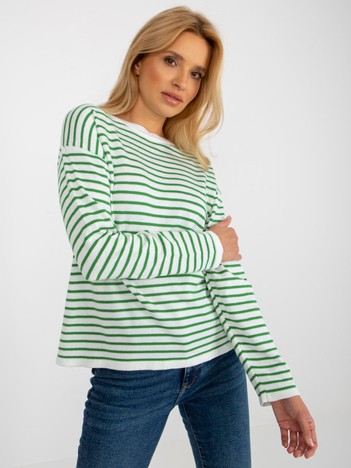 White and green classic striped sweater with wool RUE PARIS