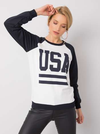 White and navy blue sweatshirt with print Samantha RUE PARIS